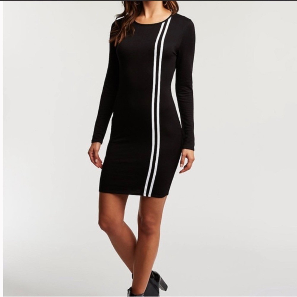 Black soft bodycon with white stripes
